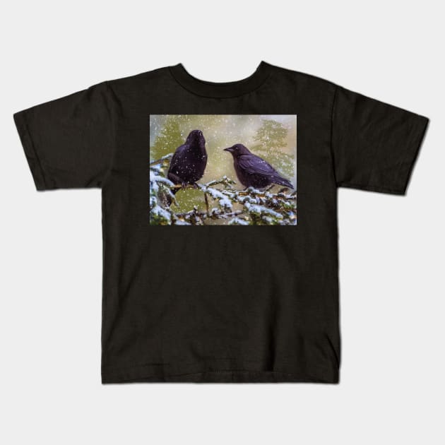 Winter Crows Kids T-Shirt by kenmo